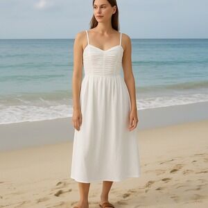 ON 34th Rushed‎ Corset Midi Dress 100% Cotton Small Sleeveless White Coastal